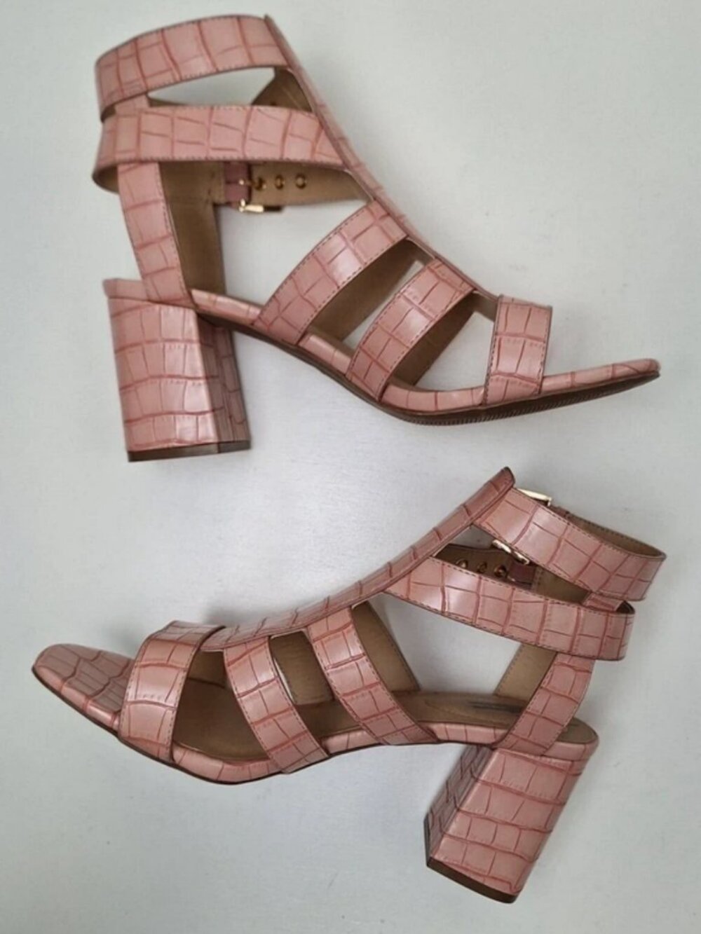 Mismatched Cato Comfort Pink Faux Gator Sandals Heel Ankle Strap New 11/12 Read*
